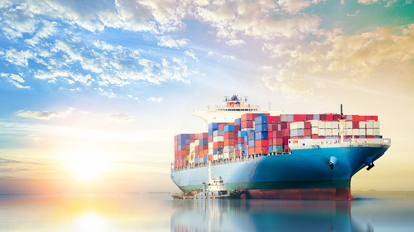 Logistics ship carrying containers from China to the UK